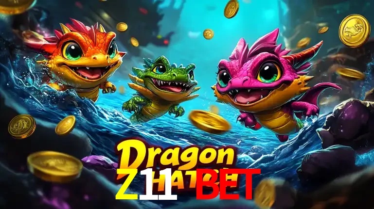 Arte promocional do jogo Dragon Hatch com três adoráveis dragões bebês nadando entre moedas de ouro, um dos slots mais divertidos para jogar no cassino Z11 BET.