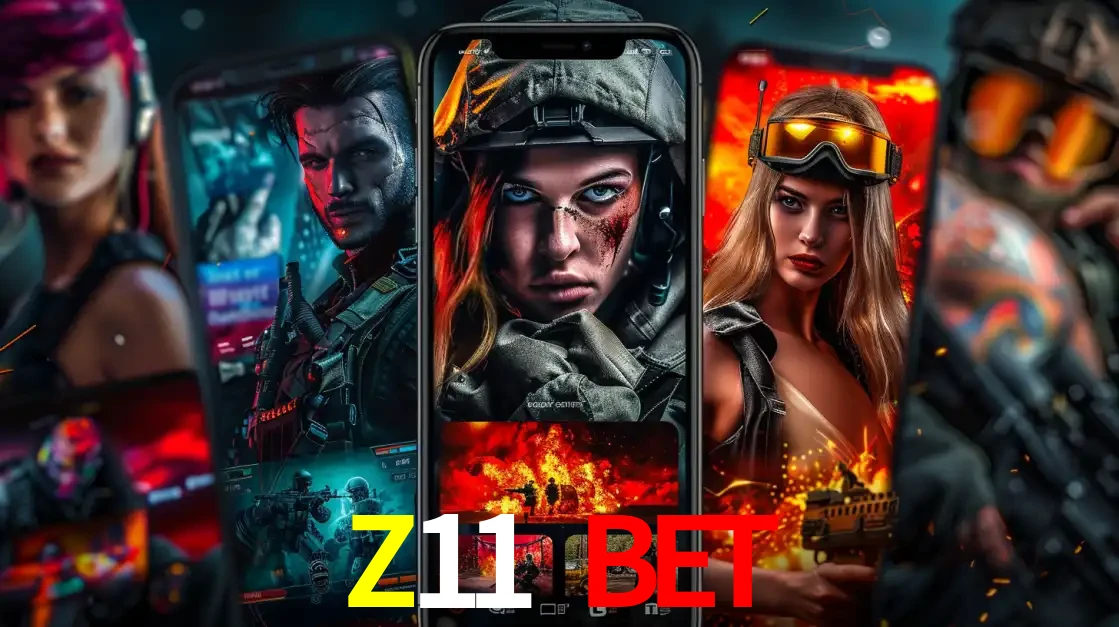 Montagem de telas de celular mostrando diversos personagens, masculinos e femininos, de um jogo de tiro, ilustrando a diversidade de equipes de e-sports para apostar no Z11 BET.