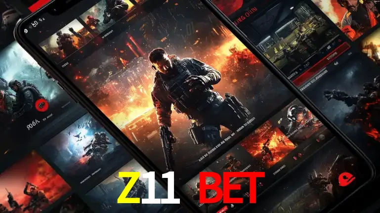 Tela de um celular exibindo uma galeria de jogos de tiro com temática militar, mostrando a variedade de e-sports disponíveis para apostas na plataforma de entretenimento Z11 BET.