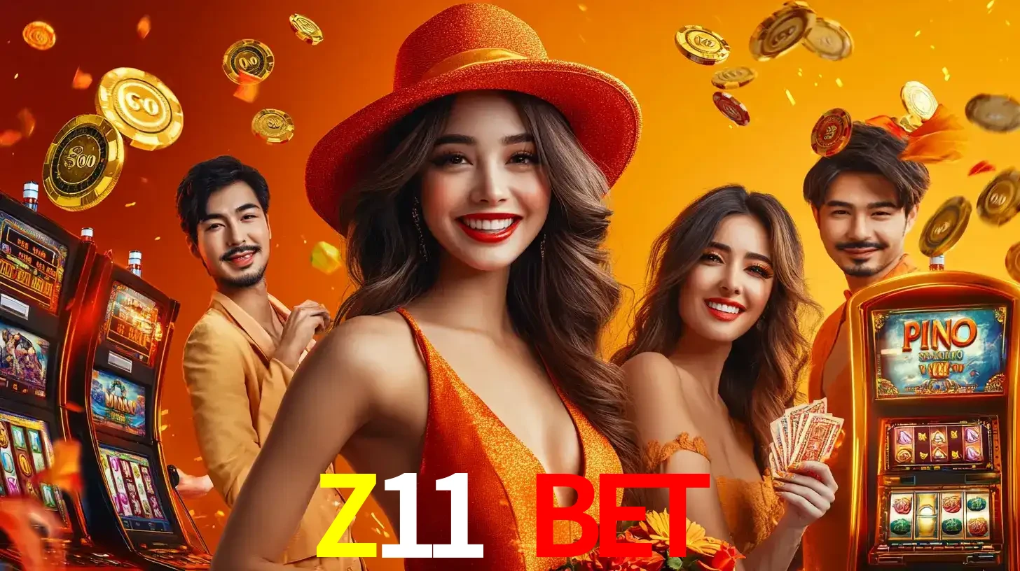 Grupo de amigos asiáticos sorrindo e se divertindo com máquinas de caça-níqueis em um ambiente festivo, celebrando suas vitórias nos jogos de cassino do Z11 BET.