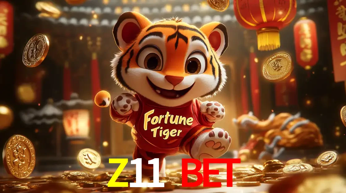 O alegre personagem do Fortune Tiger correndo sobre um caminho de moedas de ouro, simbolizando os grandes prêmios e a diversão do popular jogo de slot do Z11 BET.