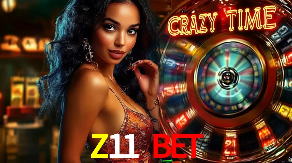 Mulher elegante ao lado da vibrante roda da fortuna do jogo de cassino ao vivo Crazy Time, um dos game shows mais populares e cheios de prêmios do Z11 BET.